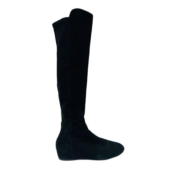 STUART WEITZMAN Black Suede Hidden Mainline Stretch Wedge Knee-High Boots 37.5